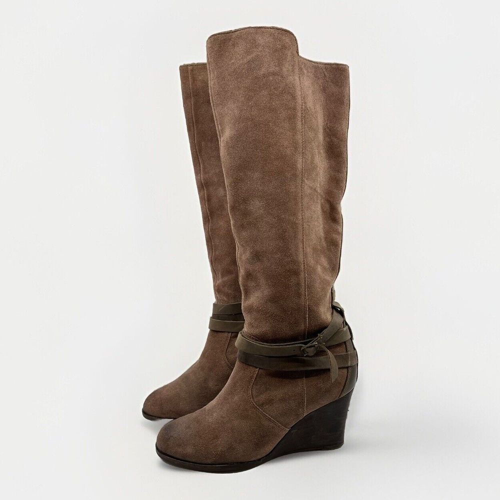 EMU AUSTRALIA‎ TARLO BOOTS Mushroom Suede Leather Tall Women 8 Buckle Wedge